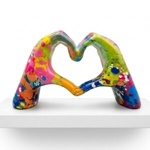 NEW Splattered Paint Heart Hands Sculpture